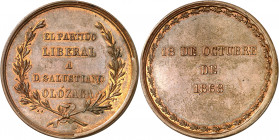 1868. Homenaje a Olózaga. Medalla. (Ruiz Trapero 769) (V. 825). Bella. Escasa. Bronce. 24,51 g. Ø38 mm. EBC+.