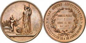 1869. La Constitución. Medalla. (Ruiz Trapero 774) (V. 829) (V.Q. 14376). Bella. Rara. Bronce. 28,14 g. Ø41 mm. EBC.
