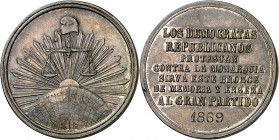 1869. Protestas de los Republicanos contra la Monarquía. Medalla. (Pérez Guerra 737 bis) (Ruiz Trapero 773) (V. 828) (V.Q. 14378 var fecha). Anilla el...