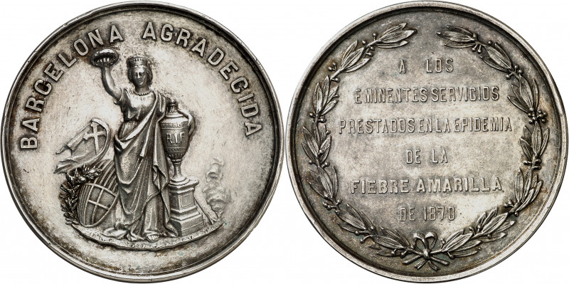 1870. Barcelona en la epidemia de peste amarilla. Medalla. (Cru.Medalles 622) (P...