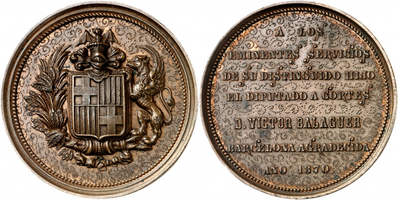 1870. Barcelona. A Víctor Balaguer. Medalla. (Cru.Medalles 625) (RAH. 669). Bron...