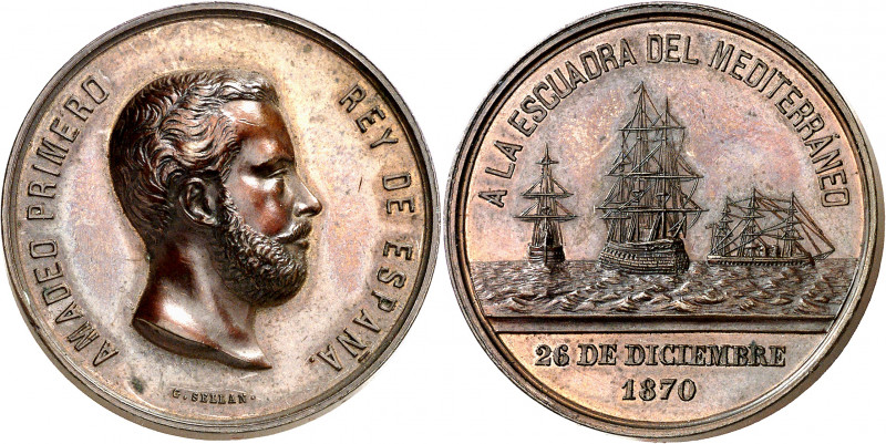 1870. Amadeo I. Viaje a España. Medalla de distinción. (Calvó 196) (Pérez Guerra...