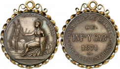 1871. Promoción de Cadetes de Infantería y Caballería. Medalla. Bronce. 7,20 g. Ø26 mm con engarce adornado y anilla. Total conjunto 28x33 mm. EBC....