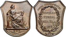 1873. I República. Las Cortes Constituyentes. Medalla. Medalla en escudete. Bella. Rara. Bronce. 15,27 g. 27x30 mm. S/C-.