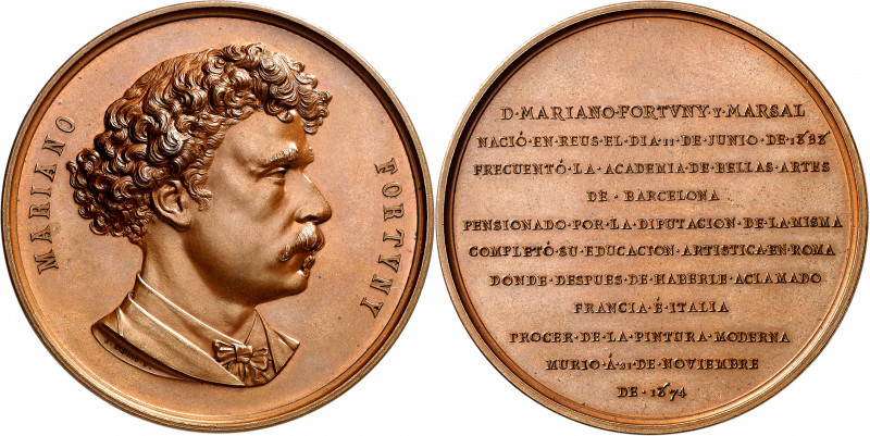 1874. Reus. A Mariano Fortuny. Medalla. (Cru.Medalles 645a). Grabador: J. Morató...