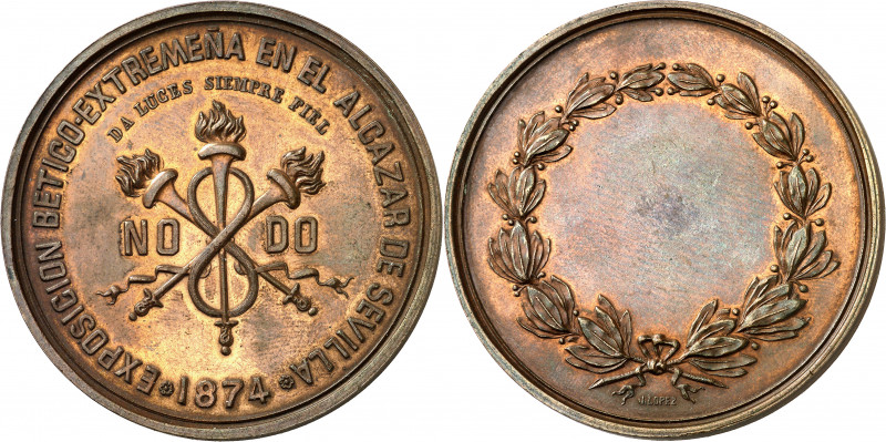 1874. Exposición Bético Extremeña. Medalla. Grabador: J. López. Ex Colección Jor...