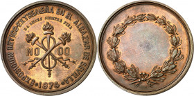 1874. Exposición Bético Extremeña. Medalla. Grabador: J. López. Ex Colección Jordana de Pozas. Bronce. 74,62 g. Ø53 mm. EBC.