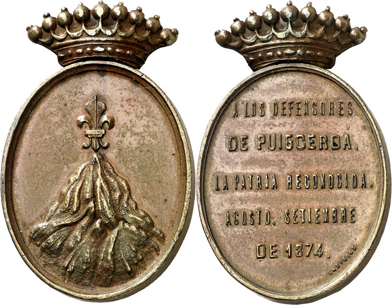 1874. Puigcerdà. A los defensores. Medalla de distinción. (Calvó 205) (Pérez Gue...