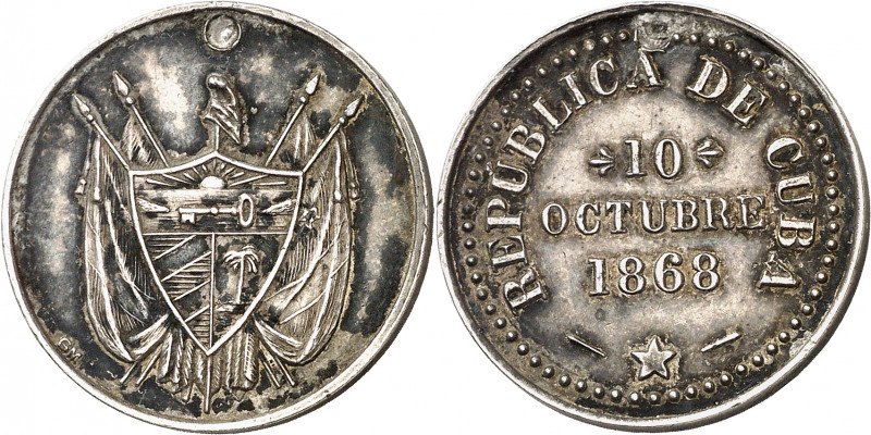 Cuba. 1868. Proclamación de la República. Medalla. Perforación reparada. Bonita ...