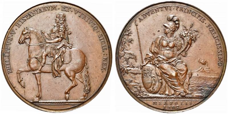 NAPOLI. Filippo V di Spagna, 1700-1707. Medaglia 1702 opus A. de Gennaro. Æ gr. ...
