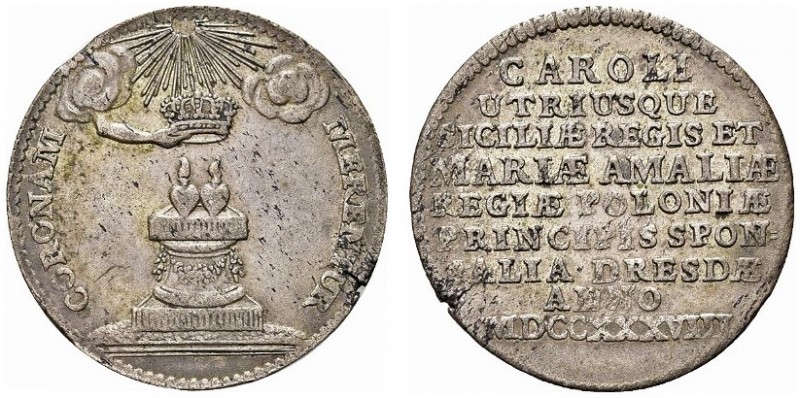 NAPOLI. Carlo di Borbone, 1734-1759. Carlino o medaglia 1738. Ar gr. 3,31 mm 23,...