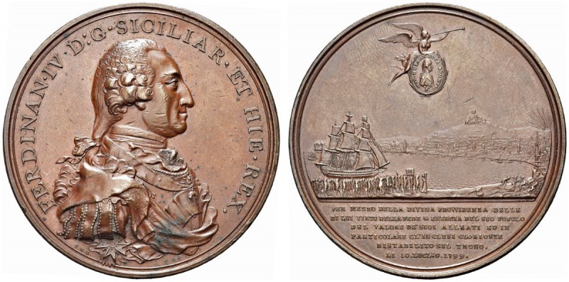 NAPOLI. Ferdinando IV di Borbone, 1759-1825. Medaglia 1799 opus C. H. Kuchler. Æ...