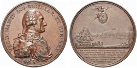 NAPOLI. Ferdinando IV di Borbone, 1759-1825. Medaglia 1799 opus C. H. Kuchler. Æ gr. 61,71 mm 48,2 Dr. FERDINAN IV D G SICILIAR ET HIE REX Busto coraz...