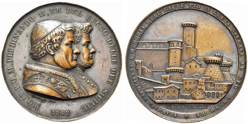 NAPOLI. Ferdinando II di Borbone, 1830-1859. Medaglia 1848 opus V. Catenacci. Æ ...