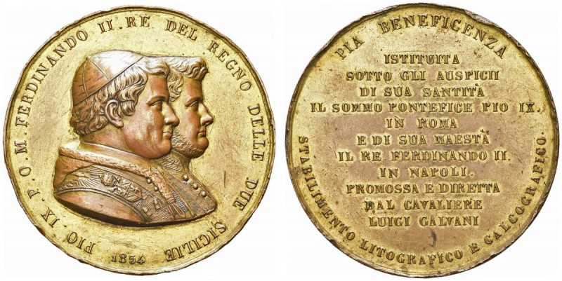 NAPOLI. Ferdinando II di Borbone, 1830-1859. Medaglia 1854. Æ dorata gr. 110,62 ...