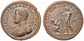 PARMA. Ottavio Farnese, 1521-1586. Medaglia 1547 opus G. Bonzagni. Æ gr. 21,53 mm 31 Dr. OCTAVIVS F PARM ET PLAC DVX II Busto del duca corazzato a s.;...