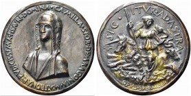 PESARO. Camilla Sforza, Signora di Pesaro, 1483-1499. Medaglia opus Sperandio. Æ gr. 152,58 mm 83,5 Dr. CAMILLA SFOR DE ARAGONIA MATRONAR PVDICISSIMA ...