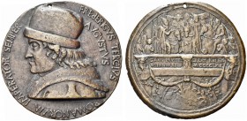 ROMA. Federico III, 1452-1493. Medaglia 1469 opus B. Di Giovanni. Æ gr. 68,54 mm 56,2 Dr. FREdERICVS TERCIVS ROMANORVM IMPERATOR SEMPER AVGVSTVS Busto...