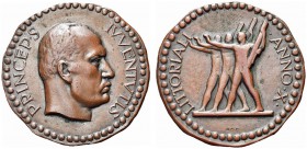 ROMA. Ventennio Fascista, dal 1923 al 1943. Medaglia 1932 per i Littoriali. Æ gr. 21,36 mm 36,8 Dr. PRINCEPS IVVENTVTIS Busto di Mussolini a d. Rv. LI...