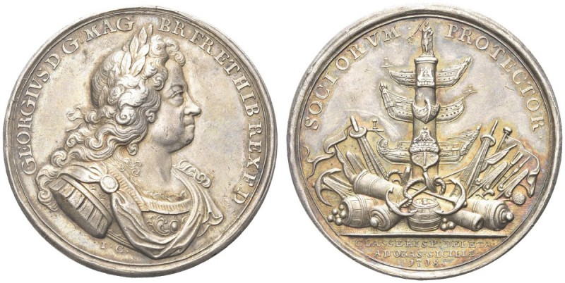 SICILIA. Giorgio I, 1714-1727. Medaglia 1718 opus J. Crocker. Ar gr. 35,89 mm 45...