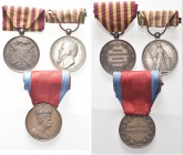 LOTTI. Lotto di 3 medaglie così individuate: Vittorio Emanuele II, guerra per l’Indipendenza e per l’Unità d’Italia medaglia in ar con nastro e fascet...