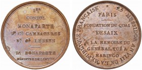 NAPOLEONICHE. Periodo Napoleonico, dal 1795 al 1815. Medaglia 1800. Æ gr. 39,02 mm 42 Dr. Ier / CONSUL / BONAPART E / 2E Cl CAMBACERES / 3E Cl LEBRUN ...