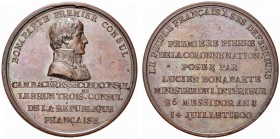 NAPOLEONICHE. Periodo Napoleonico, dal 1795 al 1815. Medaglia 1800 opus P. S. B. Duvivier. Æ gr. 35,02 mm 42 Dr. BONAPARTE PREMIER CONSUL Busto di Nap...