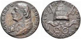 ROMA. Clemente V (Bertrand de Goth), 1305-1314. Medaglia di restituzione. Æ gr. 37,22 mm 41,5 Dr. Busto del Pontefice a s. Rv. Triregno su chiavi decu...