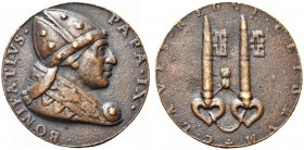 ROMA. Bonifacio IX (Pietro Tomacelli), 1389-1404. Medaglia di restituzione. Æ gr. 26,24 mm 38,9 Dr. Busto del Pontefice a d. Rv. Chiavi verticali e pa...
