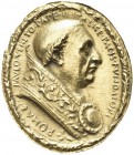 ROMA. Paolo II (Pietro Barbo), 1464-1471. Medaglia 1468 uniface opus C. di Geremia. Æ Dorato gr. 18,00 mm 44x39 Dr. PAVLO VENETO PAPE II ITALICE PACIS...