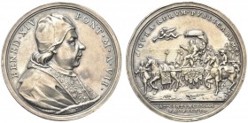 ROMA. Benedetto XIV (Prospero Lambertini), 1740-1758. Medaglia 1747 a VII opus O. Hamerani. Ar gr. 24,83 mm 39,7 Dr. BENED XIV PONT M A VII Busto del ...