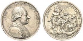 ROMA. Pio VI (Giannangelo Braschi), 1775-1799. Medaglia 1775 a. I opus Frafft. Ar gr. 12,89 mm 32 Dr. PIVS VI PONT MAX AN I Busto del Pontefice a d. c...