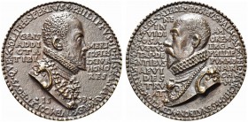 SPAGNA. Filippo II, 1556-1598. Medaglia 1593. Æ gr. 184,16 mm 77 Dr. Busto di Filippo II a d. Rv. PYRRHVS MALV CAST GHEL MARCHIO I SENAT BON ACDVCTOR ...