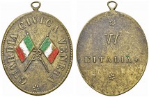 VENEZIA. Governo Provvisorio, 1848-1849. Medaglia-distintivo per i componenti della guardia civica veneta. Æ mm 45 Bramb. 201; Von Hayden 165/166. Rar...