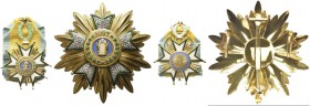 IRAN. Ordine della Corona argento dorato e smalti placca di Gran Croce e Croce di Cavaliere Ufficiale in scatola originale Arthus Bertrand Paris. Plac...