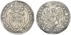 ANCONA. Giulio II (Giuliano della Rovere), 1503-1513. Giulio. Ar gr. 3,77 Dr. IVLIVS II PONT MAX Stemma a targa semiovale con cimasa sagomata, in quad...