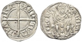 AQUILEIA. Bertrando, 1334-1350. Denaro con Sant'Ermacora imberbe. Ar gr. 1,10 Simile a precedente. Bern. 43. Non comune. q. SPL