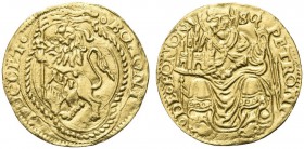 BOLOGNA. Giovanni II Bentivoglio, monetazione anonima, 1464-1480. Doppio Bolognino d’oro. Au gr. 6,83 Dr. BONONIA DOCET Leone vessillifero rampante ve...
