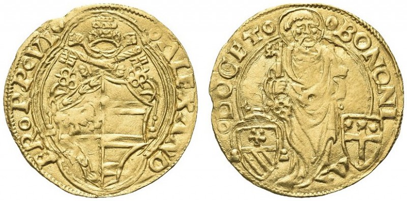 BOLOGNA. Alessandro VI (Rodrigo de Borja y Borja), 1492-1503. Ducato papale. Au ...