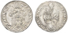 BOLOGNA. Paolo III (Alessandro Farnese), 1534-1549. Carlino o Mezzo Paolo. Ar gr. 2,73 Dr. PAVLVS III PONT MAX Stemma semiovale gigliato sormontato da...