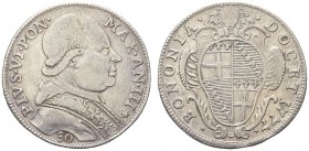 BOLOGNA. Pio VI (Giovanni Angelo Braschi), 1775-1799. Testone 1777 a. III. Ar gr. 7,73 Dr. PIVS VI PONT MAX AN III Busto a d. con zucchetto, mozzetta ...