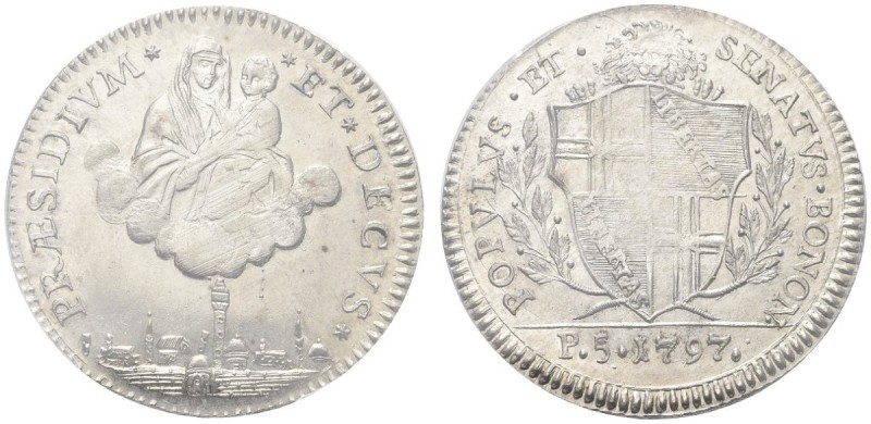BOLOGNA. Governo Popolare, 1796-1797. Mezzo scudo da 5 Paoli 1797. Ar gr. 14,22 ...