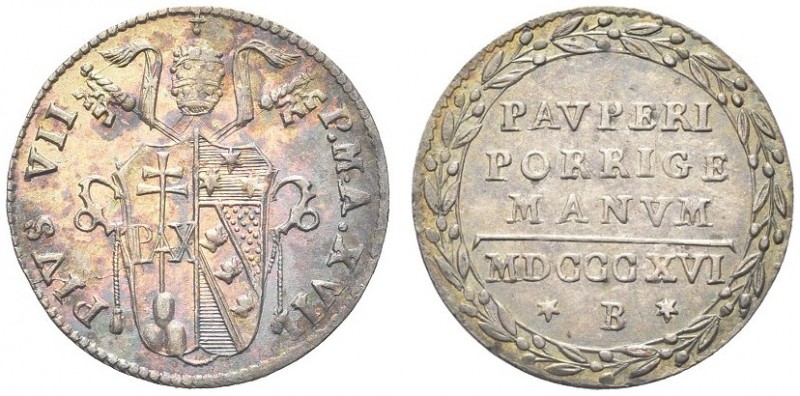 BOLOGNA. Pio VII (Barnaba Chiaramonti), 1800-1823. Mezzo grosso 1816 a. XVII. Ar...