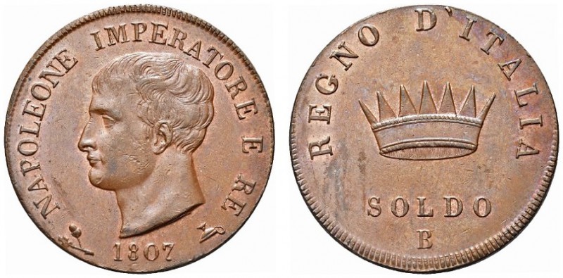 BOLOGNA. Napoleone I, Re d’Italia, 1805-1814. Soldo 1807. Æ gr. 10,39 Dr. Testa ...