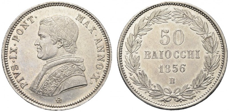 BOLOGNA. Pio IX (Giovanni Maria Mastai Ferretti), 1846-1870. 50 Baiocchi 1856 a....