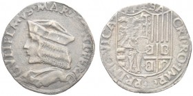 CASALE. Guglielmo II Paleologo, 1494-1518. Prova o Falso del Testone. Æ gr. 9,31 Dr. GVLIELMVS MAR MONT FER 7 C' Busto con berretto a s. Rv. PRINC VIC...