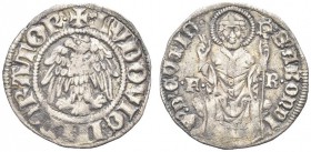 COMO. Franchino I Rusca, 1327-1335. Grosso. Ar gr. 1,84 Dr. LUDOVIC IMPERATOR Aquila coronata ad ali spiegate. Rv. S ABONDI V D CVMIS San Abbondio sed...