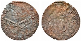 CASTIGLIONE DELLE STIVIERE Sede Vacante (Cam. Card. Enrico Caetani), Contraffazione del Baiocco 1590 di Fano Mi gr. 0,81 Dr. SE DN VAC AT VANC Chiavi ...