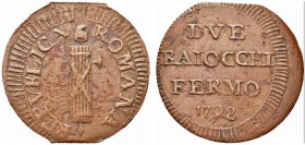 FERMO. Prima Repubblica Romana, 1798-1799. Due Baiocchi 1798 fascio largo. Æ gr. 18,73 Dr. REPVBBLICA ROMANA Fascio con scure. Rv. DVE BAIOCCHI FERMO ...