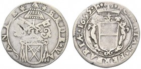 FERRARA. Sede Vacante (Cam. Card. Antonio Barberini), 1655. Giulio 1655. Ar gr. 2,76 Dr. SEDE VA CANTE Stemma cardinalizio sormontato da padiglione e ...